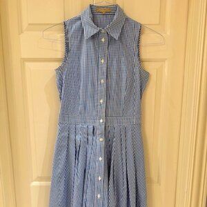 Michael Kors Blue-and-White Gingham Dress with Pockets, Size 8